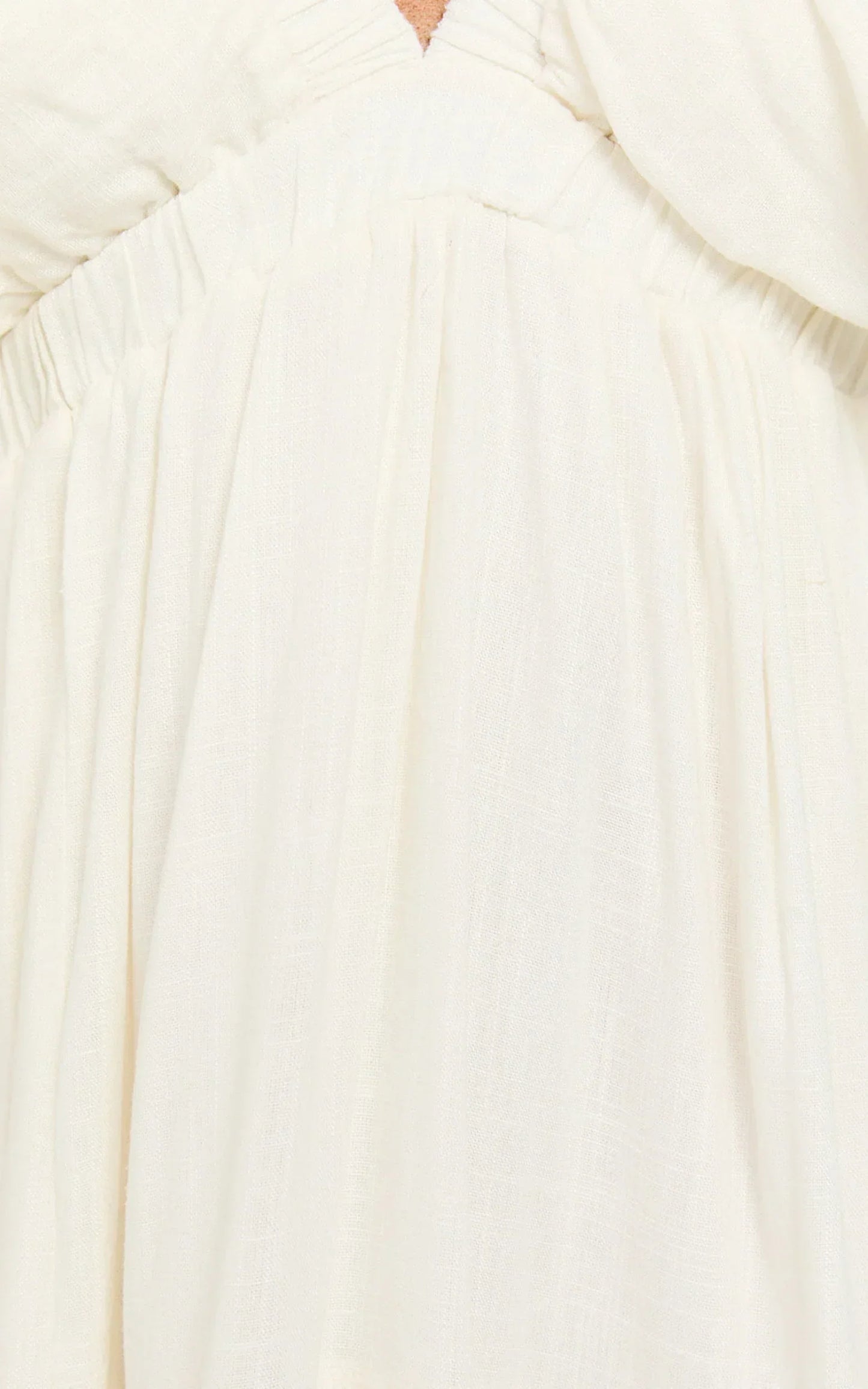 Lyrad Midi Dress Linen Empire Waist Textured Dress in White