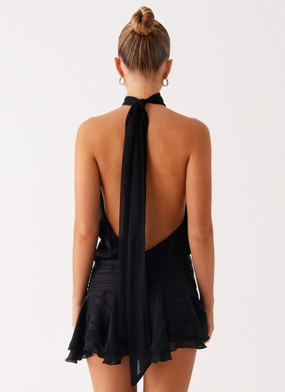 Willow Chiffon Mini Dress - Black
