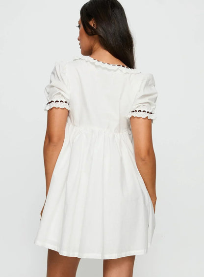Cloudy Babydoll Contrast Trim Mini Dress White
