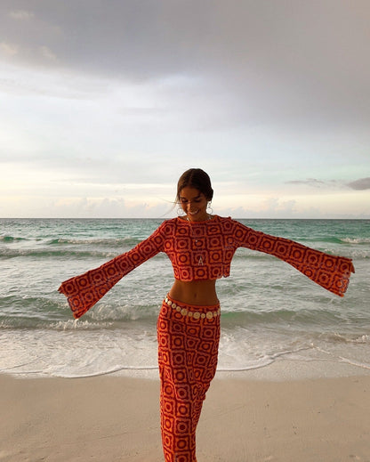 Elorine – Long Sleeve Wrap Set with Maxi Skirt