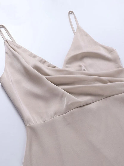 Alenya – Satin dress with waterfall neck and high slit
