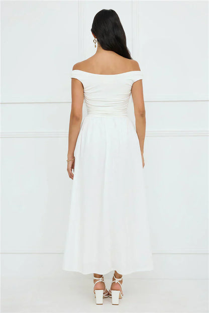 Camellia Charm Off Shoulder Maxi Dress