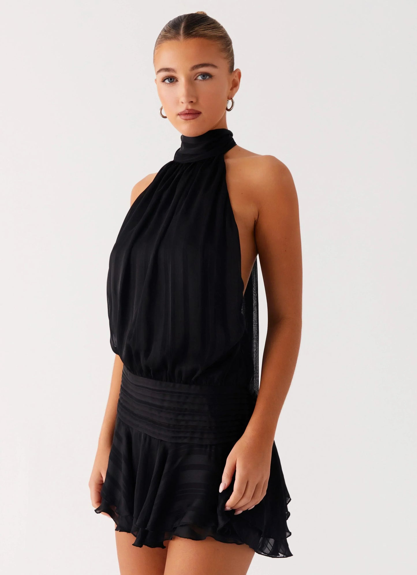 Willow Chiffon Mini Dress - Black