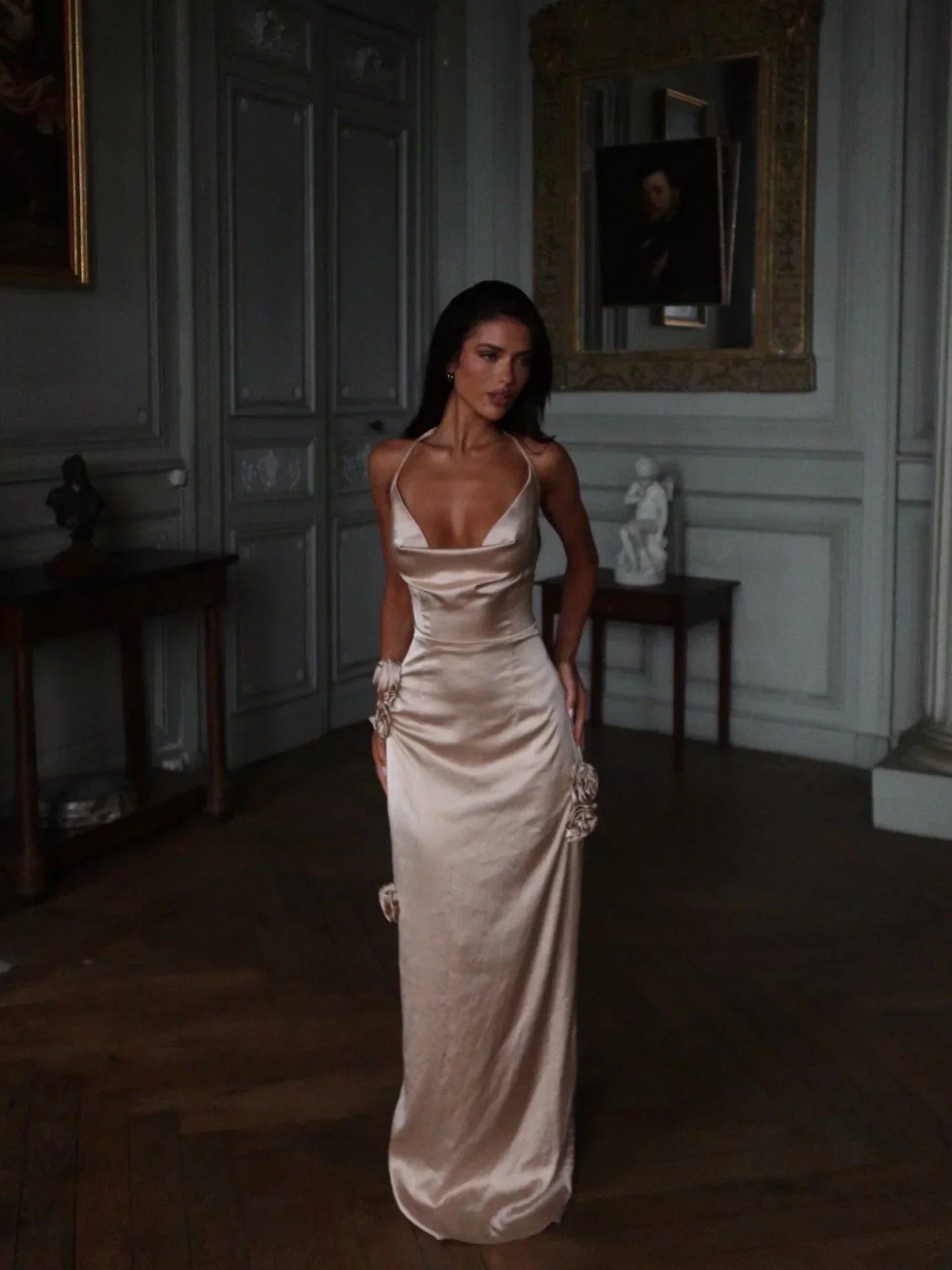 Abella Satin Maxi Dress Ivory