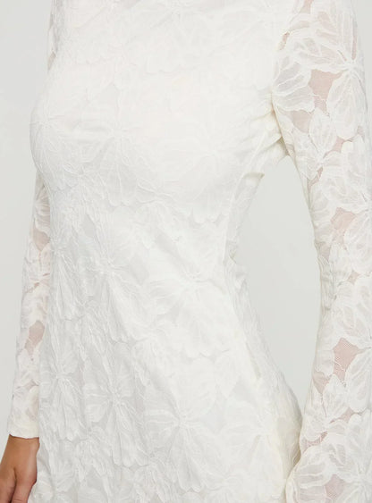 Lukea Lace Long Sleeve Mini Dress Cream