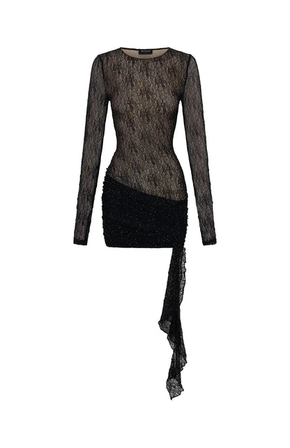 Glitter Up Long Sleeve Mini Dress Black