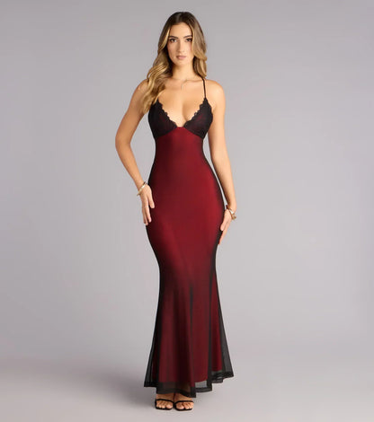 All Eyes Lace Trim Mermaid Maxi Dress