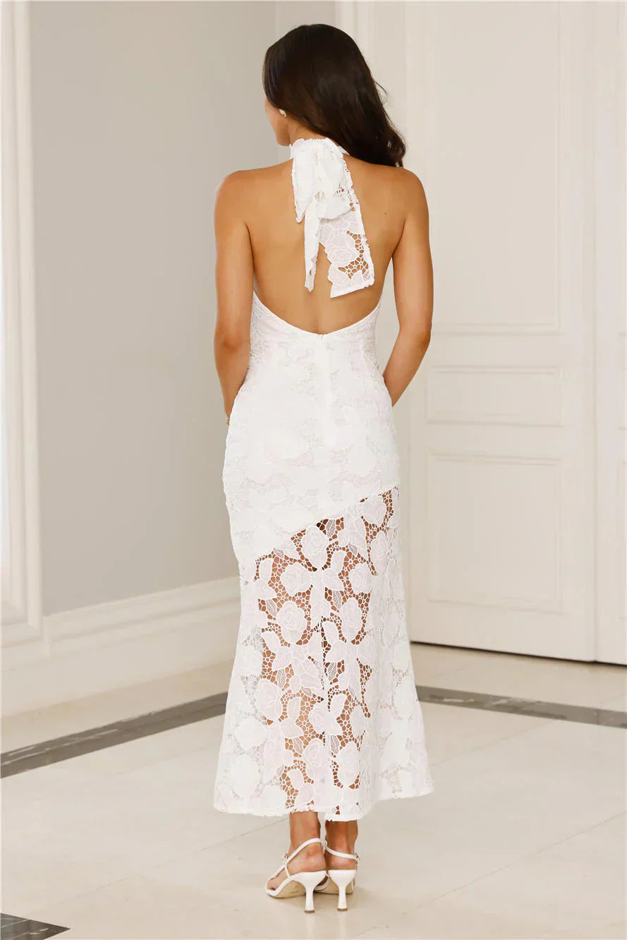 Soft Opulence Embroidered Halter Maxi Dress