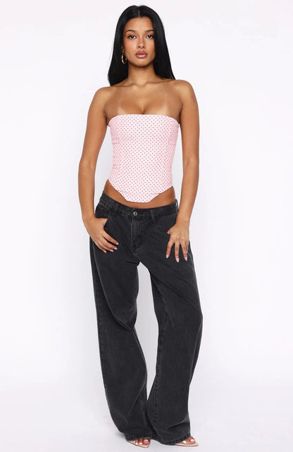 Let It Go Strapless Bustier Pink Polka Dot