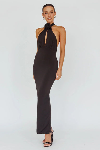 Simha Rose Halterneck Midi Dress Black