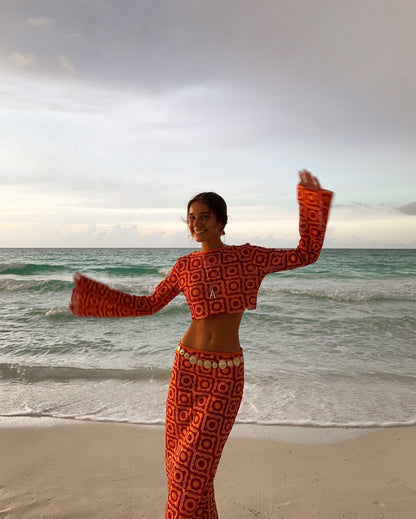 Elorine – Long Sleeve Wrap Set with Maxi Skirt