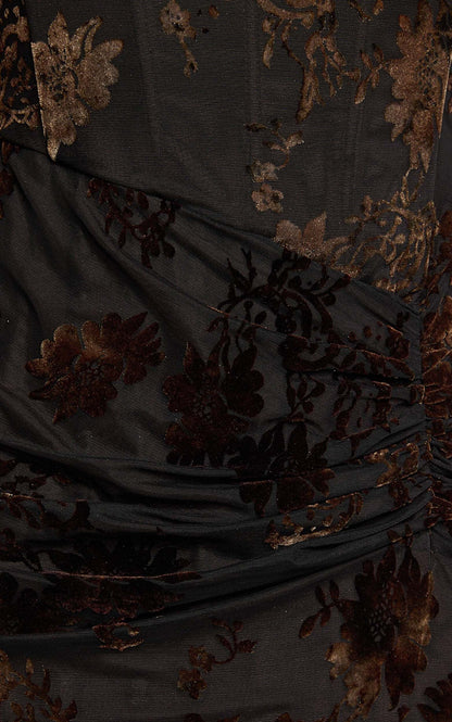 Karlene Midi Dress - Ruched Corset Burnout Dress in Black and Brown