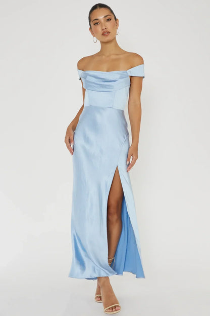 Lucinda Off-Shoulder V-Back Dress Blue