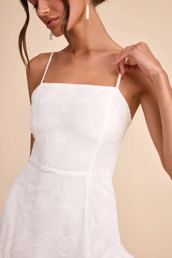Days with You White Floral Burnout Ruffled Mini Dress