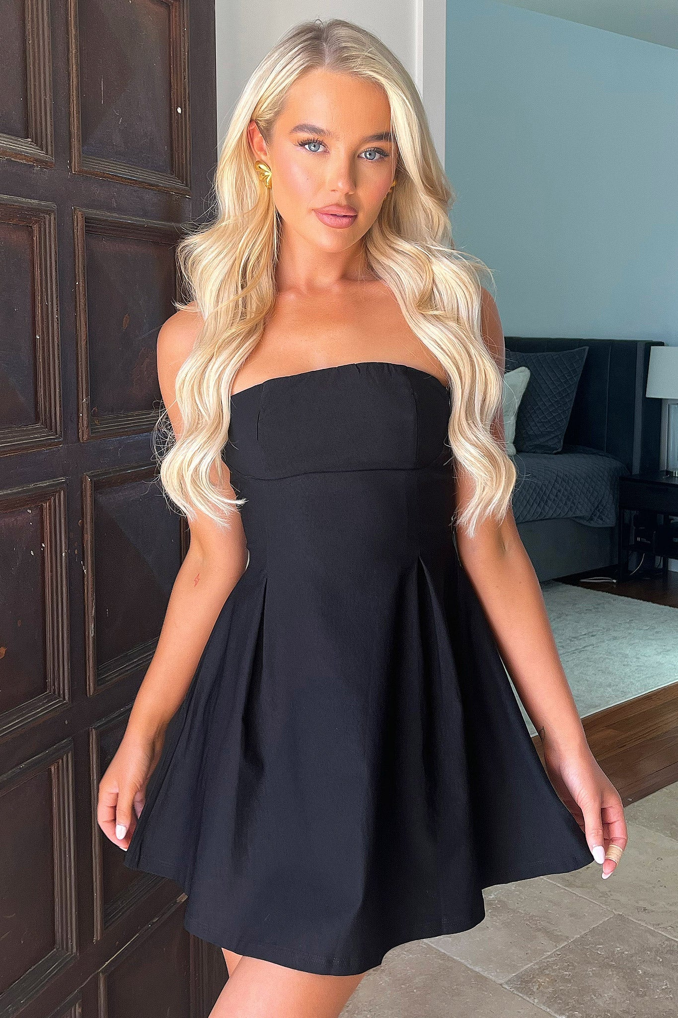 Charlize Strapless Mini Dress - Black