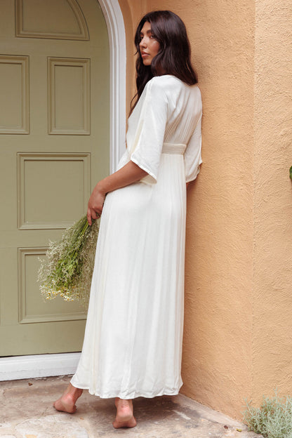Paradise Found V-Neck Button Maxi Dress Natural
