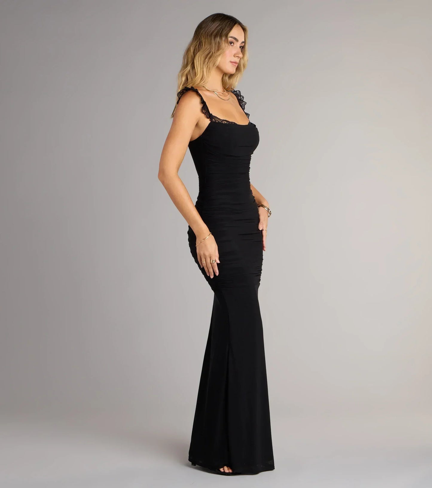 Morgana Lace-Up Ruched Mermaid Dress
