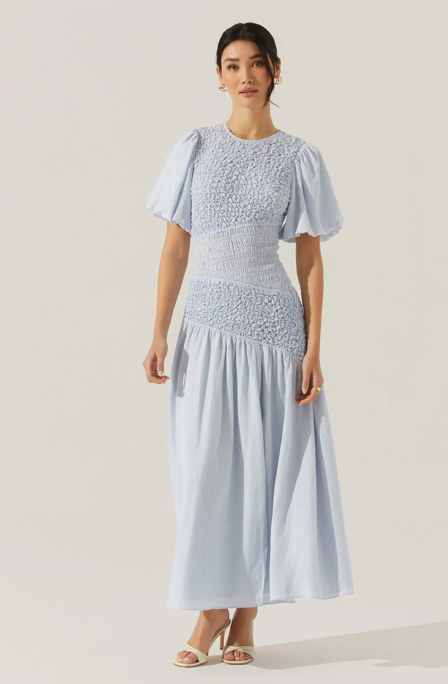 Theoni Smocked Asymmetric Dress