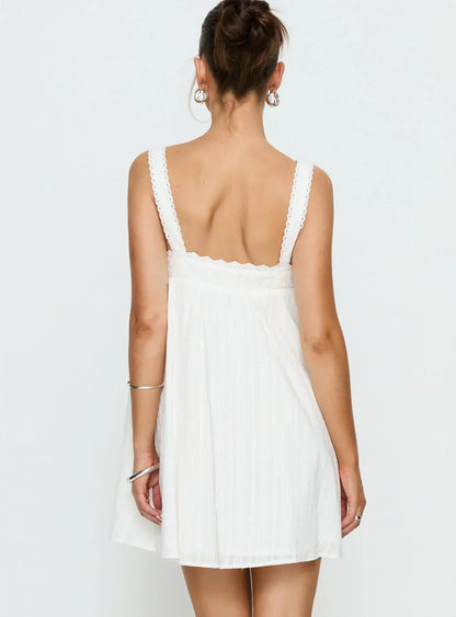 Reason To Stay Lace Trim Floaty Mini Dress White
