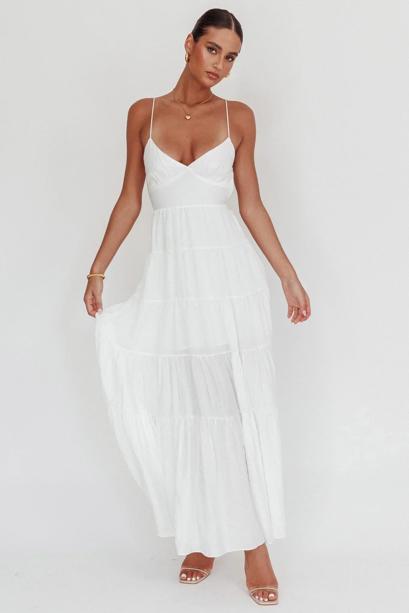 Main Attraction Cami Strap Maxi Dress White