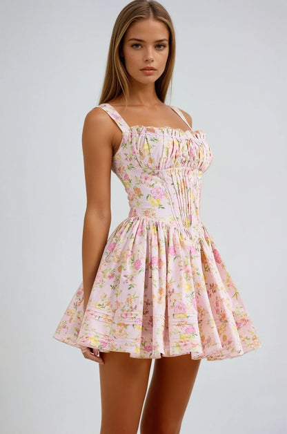 Norelia – Lace Corset Mini Dress with Floral Print