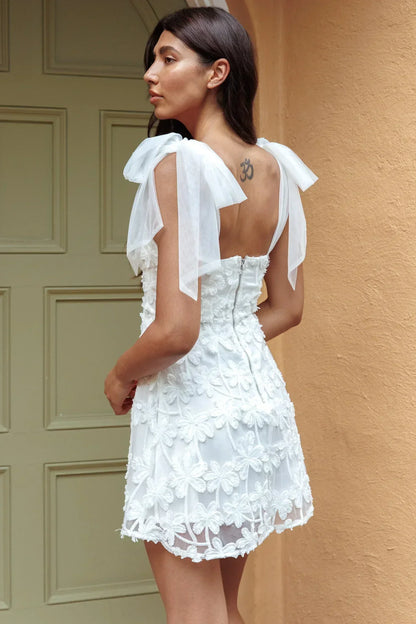 Mykonos Morning Tied Shoulder Embellished Mini Dress White