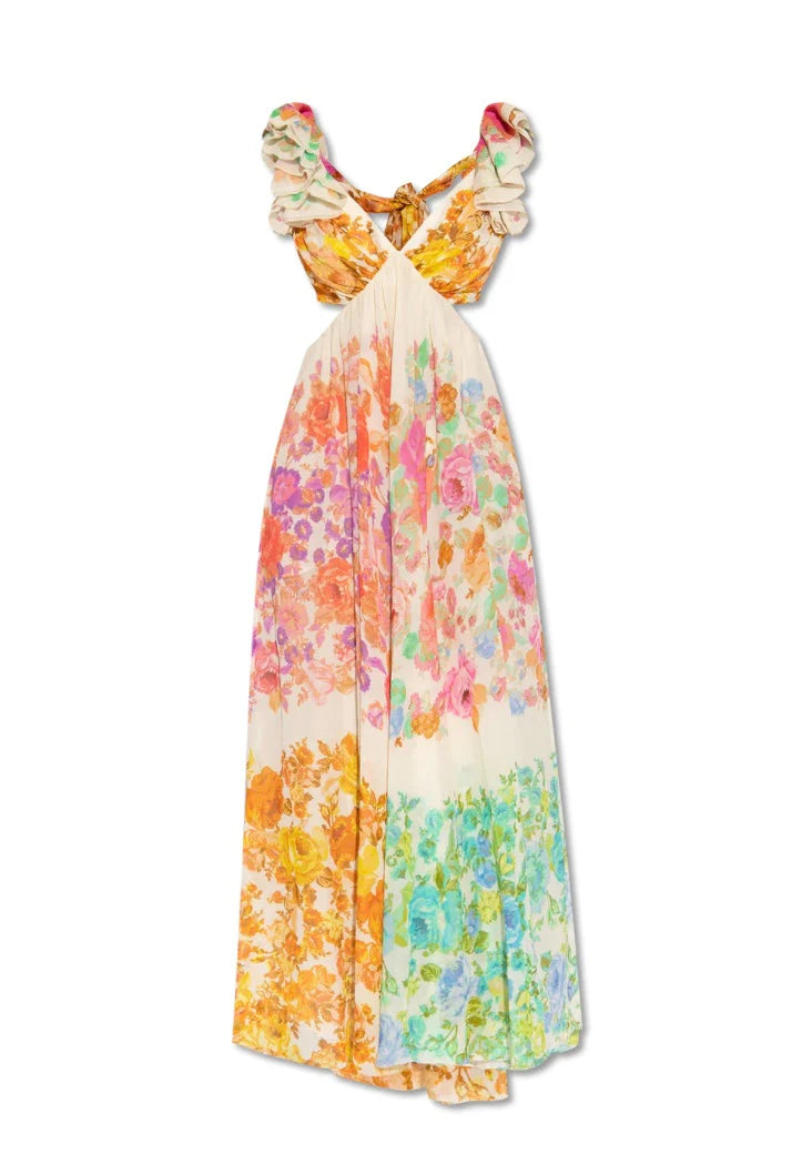 Bloomelia | Floral Print & Ruffles Maxi Dress