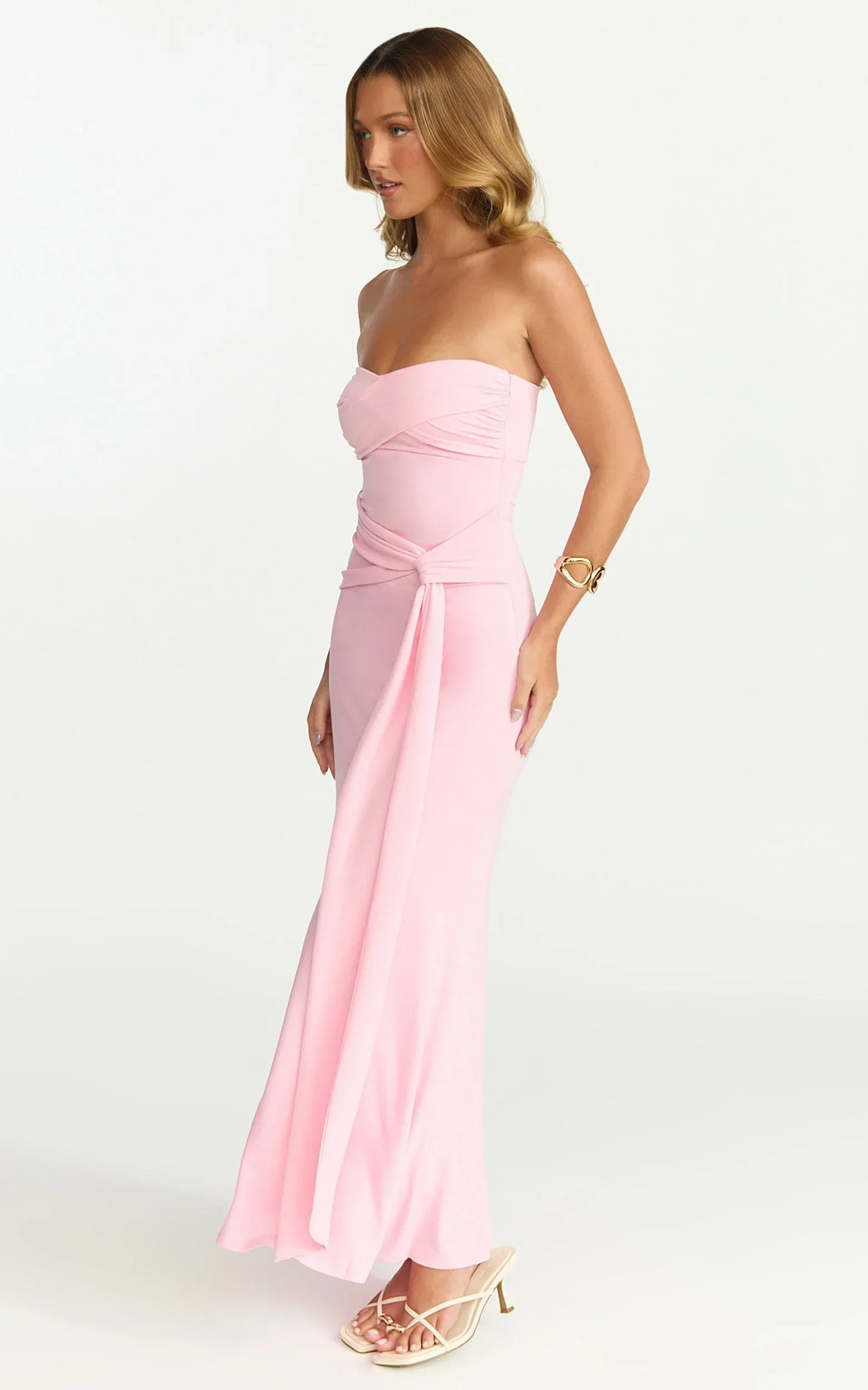Aria Maxi Dress - Strapless Tie Waist Dress in Pink