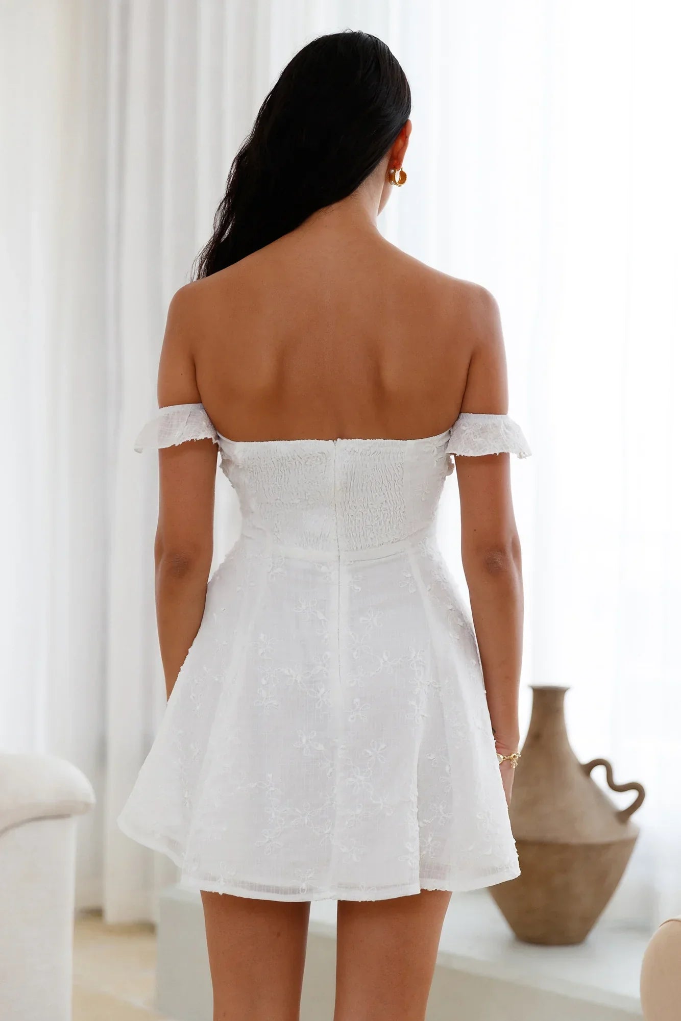 Lasting Impressions Off Shoulder Mini Dress White