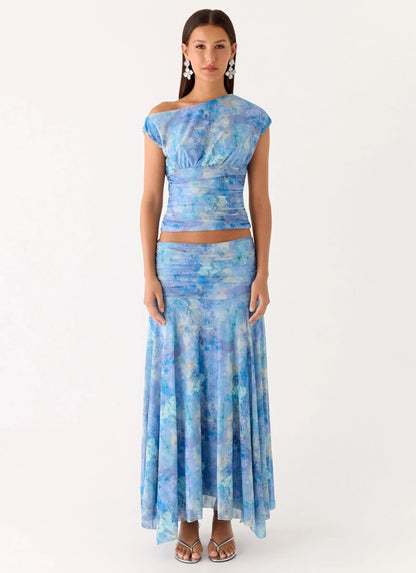 Liana Asymmetrical Top - Aqua Paisley