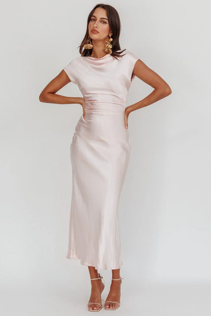 Loveland Cap Sleeve Cowl Back Midi Dress Blush