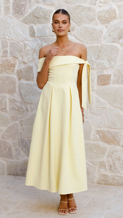 Bentley Off Shoulder Midi Dress - Lemon
