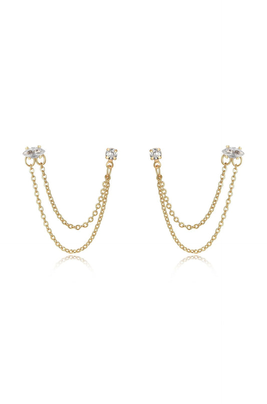 Double Piercing Chain Dangle Earrings - Clear