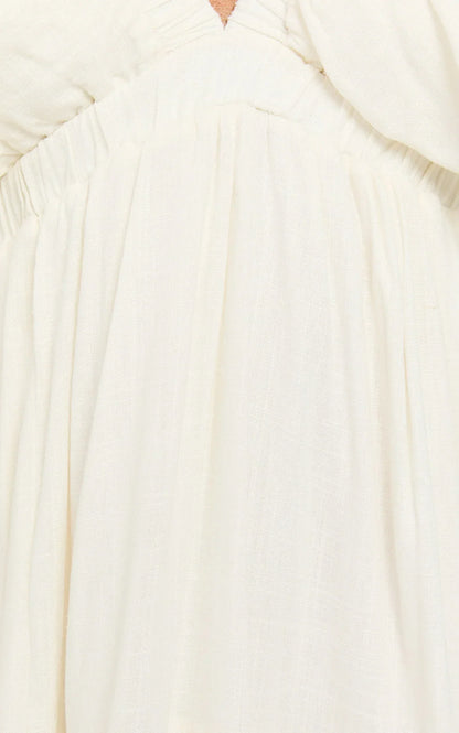 Lyrad Midi Dress Linen Empire Waist Textured Dress in White