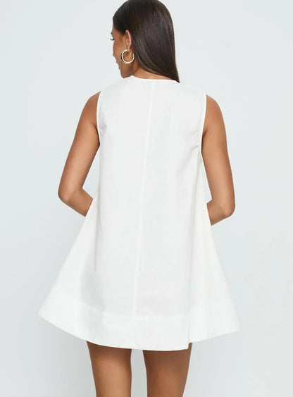 Eberta Ruched Baby Doll Mini Dress White