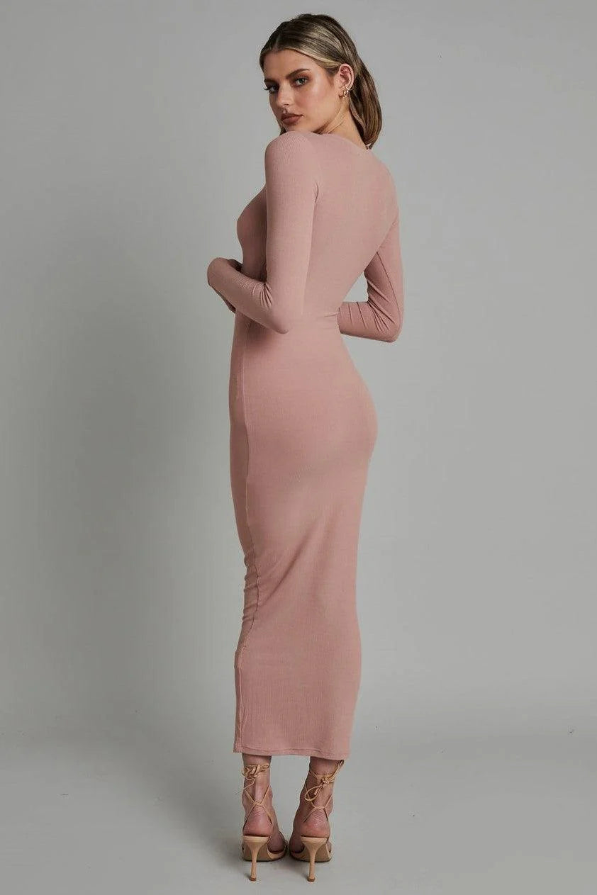 Long Sleeve Maxi Dress - Nude
