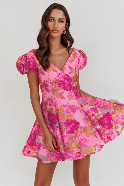 Perfect Match Puff Sleeve Low Back Mini Dress Pink