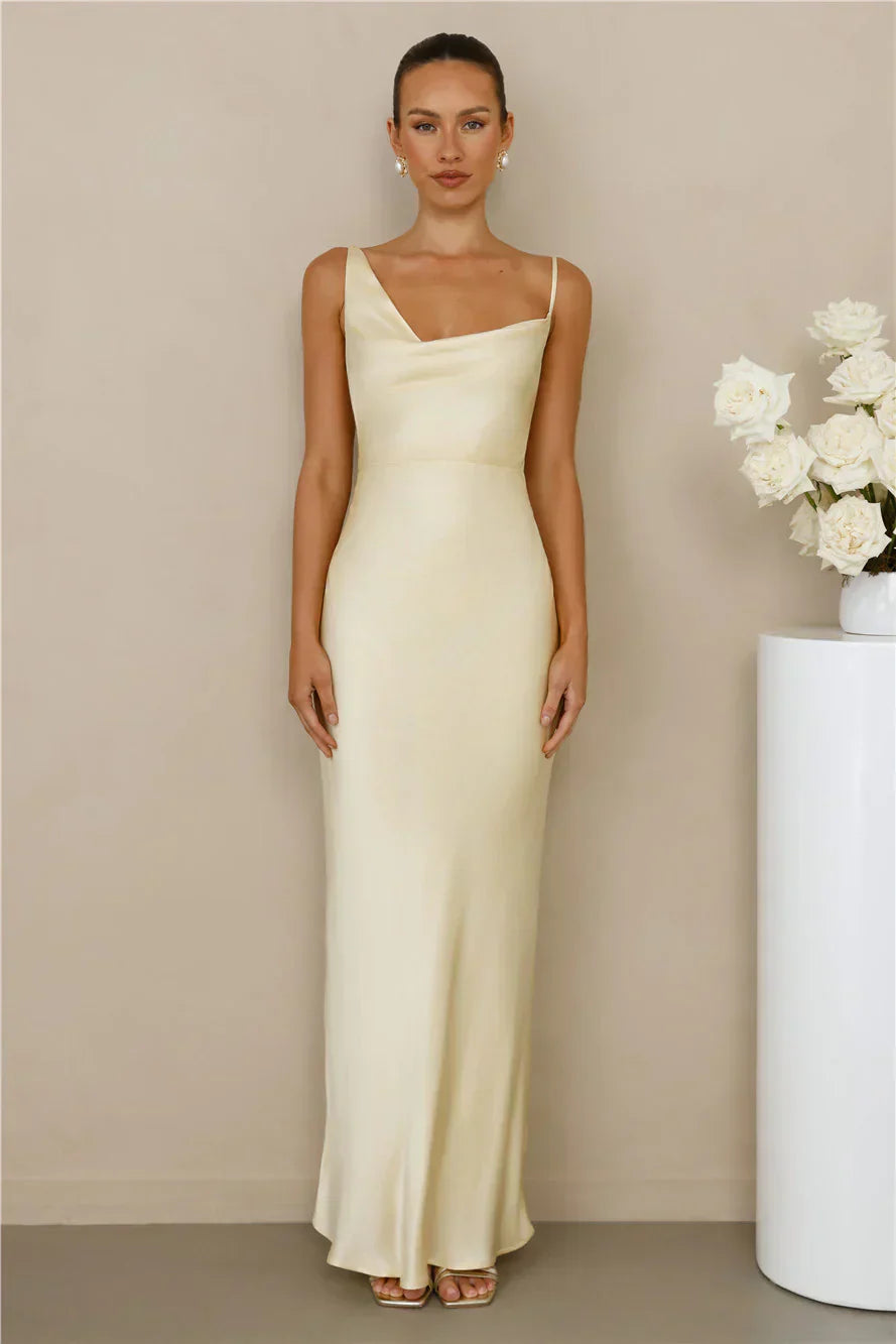 The Madeline Cowl Satin Maxi Dress Yellow