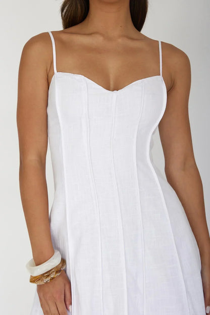 Vacay Pintuck Pleat Midi Dress White