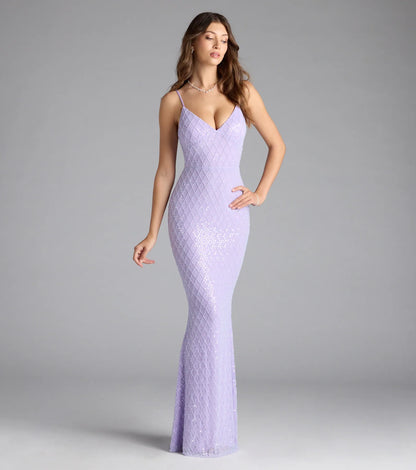 Kaylie V-Neck Bodycon Sequin Bead Formal Dress