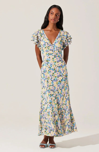 Celestine Floral Flutter Sleeve Midi Dress