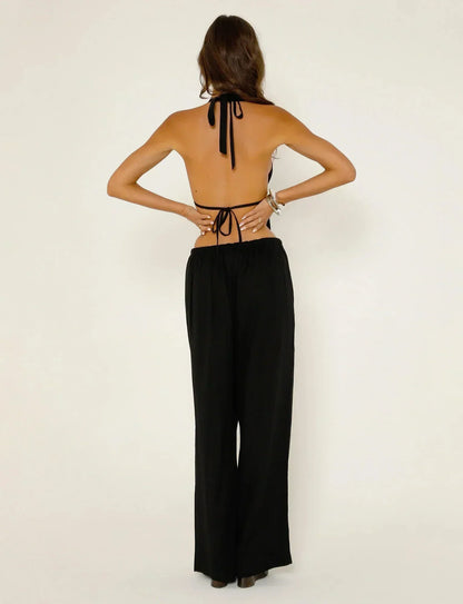 Mireza – Halter top &amp; wide leg set with open details