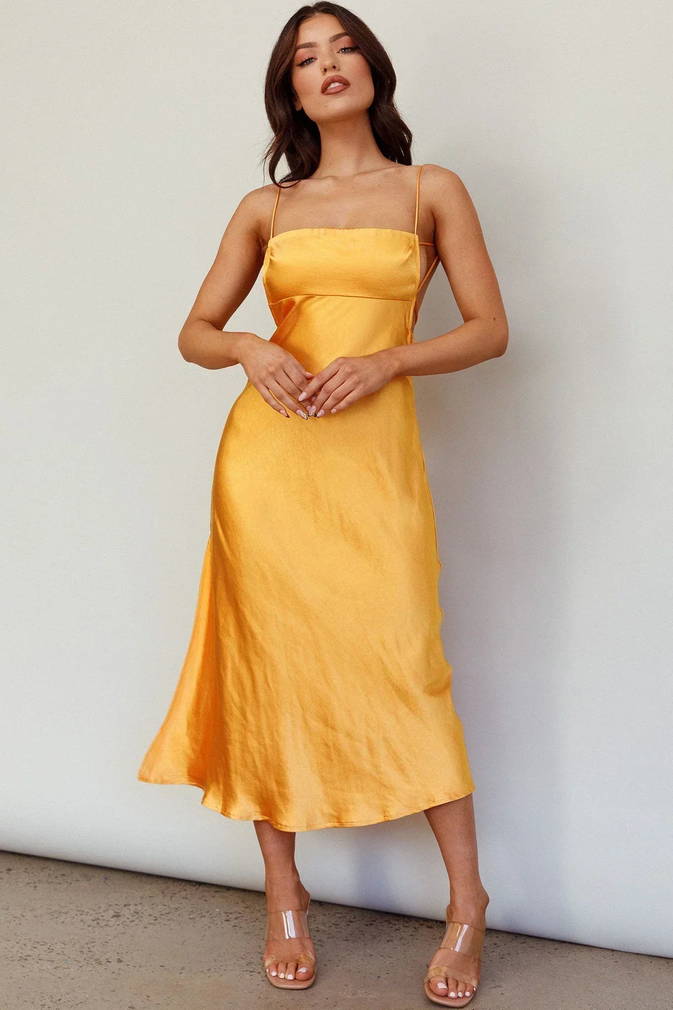 Dolce Life Low Back Midi Dress Orange