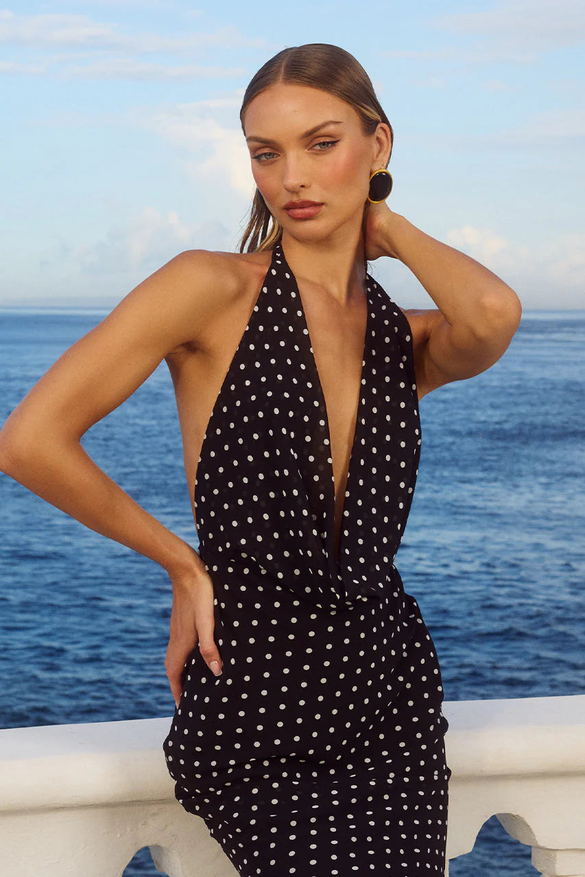 Lexie Maxi Dress - Black Polka