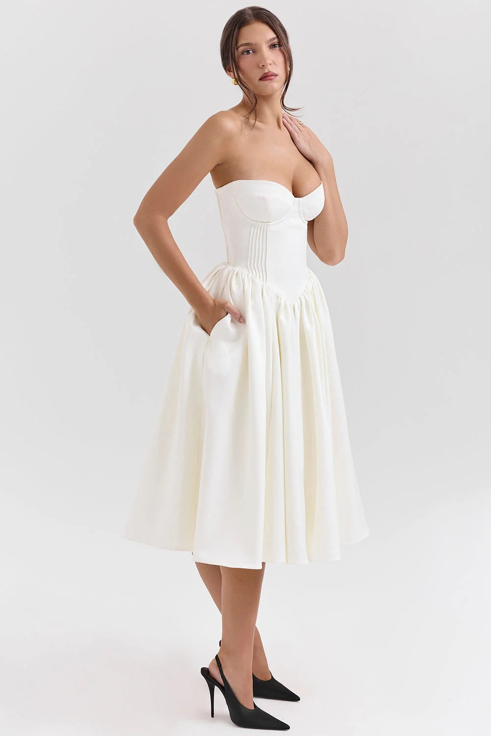 vintage ivory satin midi dress