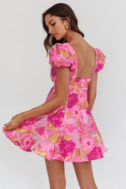 Perfect Match Puff Sleeve Low Back Mini Dress Pink