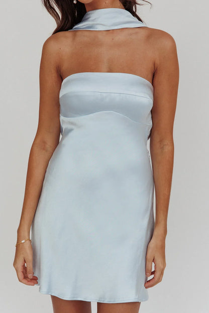 Damsel Reverse Halter Mini Dress Blue