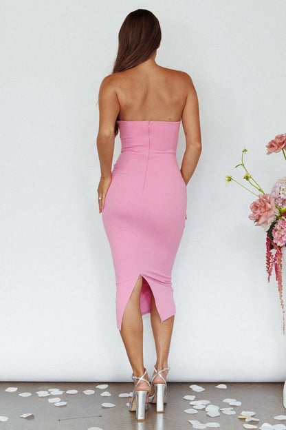 Yours Alone Gathered Detail Midi Dress Pink