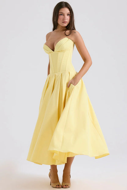 Livette - Strapless Corset Midi Dress