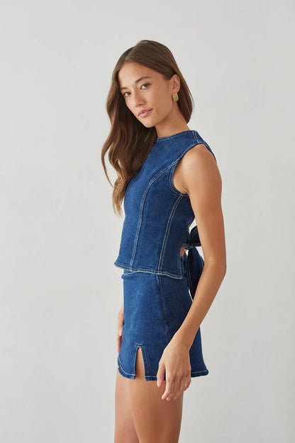 Maggie High Waist Denim Skort